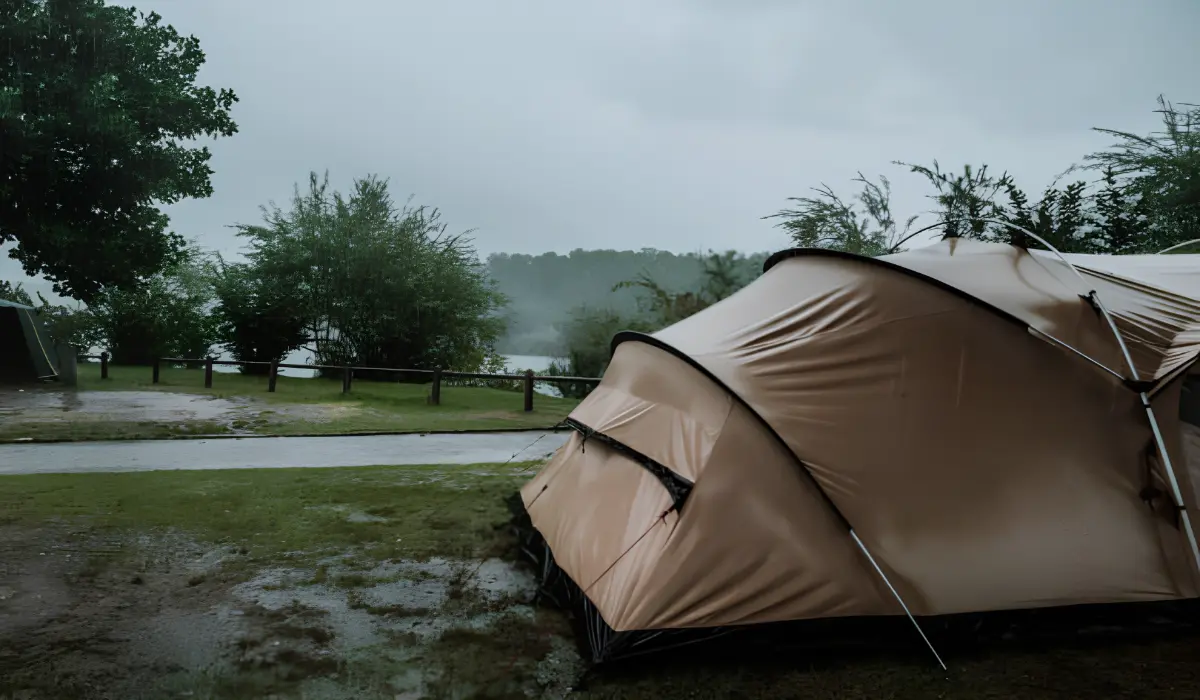 Dome tent in rain